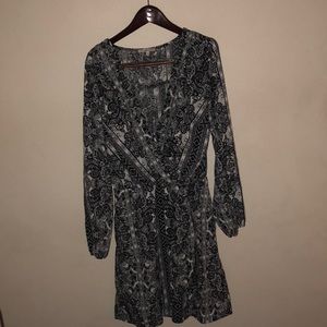 Patterned Black Low-Cut Dress